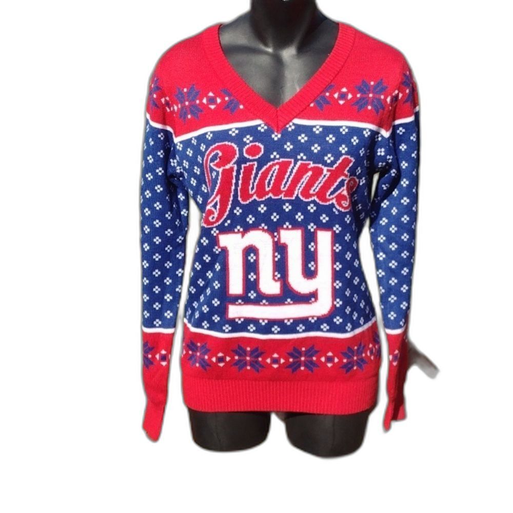 NFL Team Apparel New York Giants V Neck Long Sleeve Sweater Size Small - Picture 2 of 9